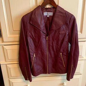 Maroon Leather Jacket with Gold Detail